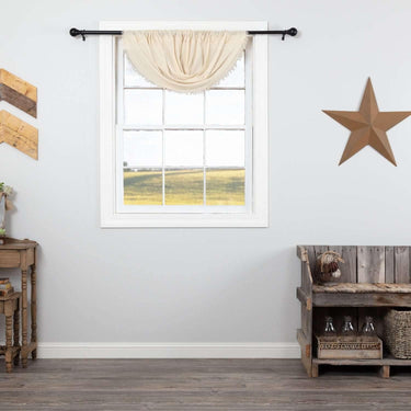 Tobacco Cloth Natural Balloon Valance Curtain Fringed 15x60 - The Fox Decor